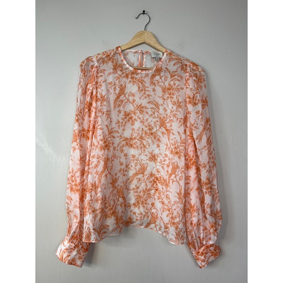 NEW Cami NYC Analys Long Sleeves Papaya Toile Orange and White Blouse Top - Picture 2 of 7